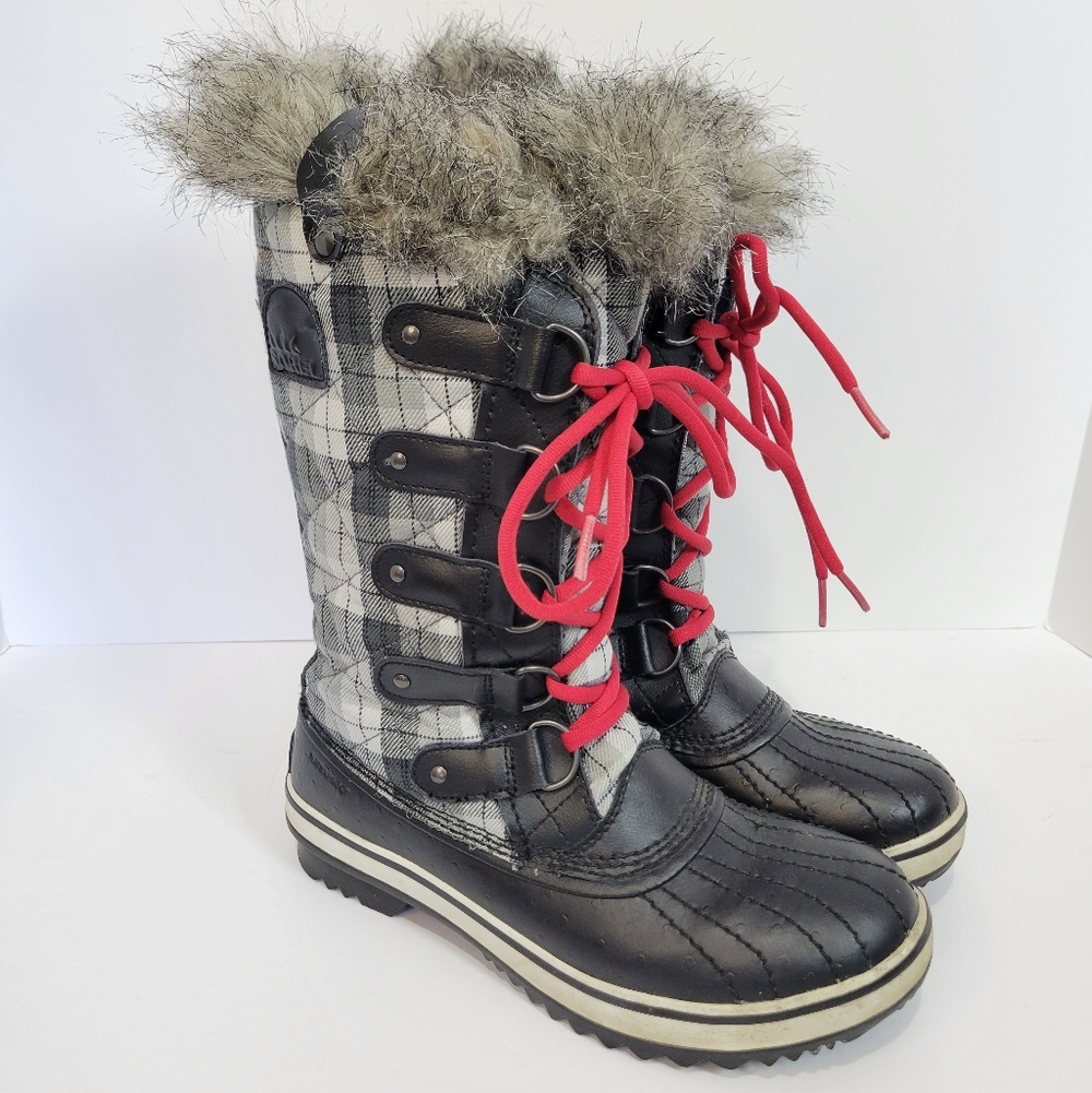 Sorel Waterproof Plaid Faux Fur Joan Of Artic NL1797-010 Lace-up Snow Boots